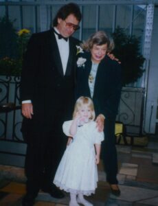 A moment with son Mike Veeck, and granddaughter Rebecca Veeck.