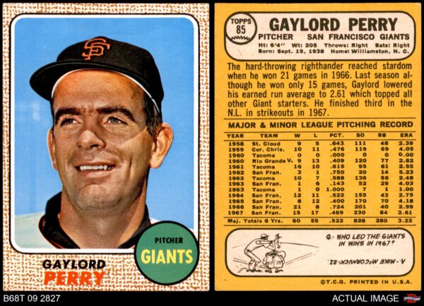 Gaylord Perry Pitcher San Francisco Giants: Baseball Card