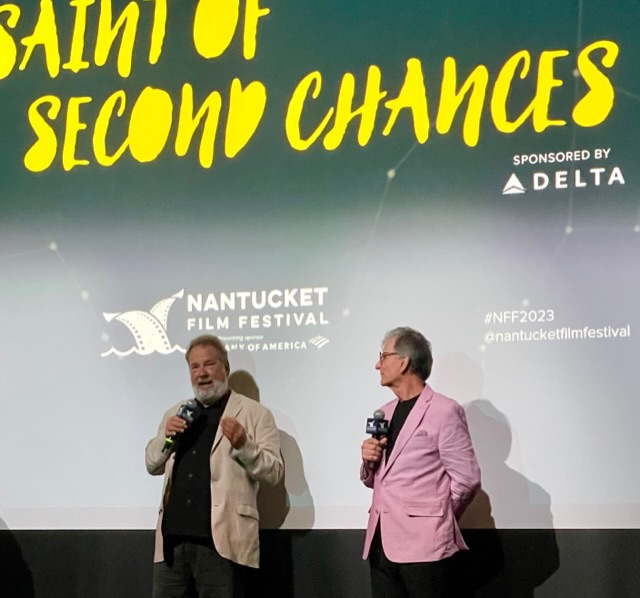 Mike Veeck with Fran Zeuli on stage at the 2023 Nantucket Film Festival.